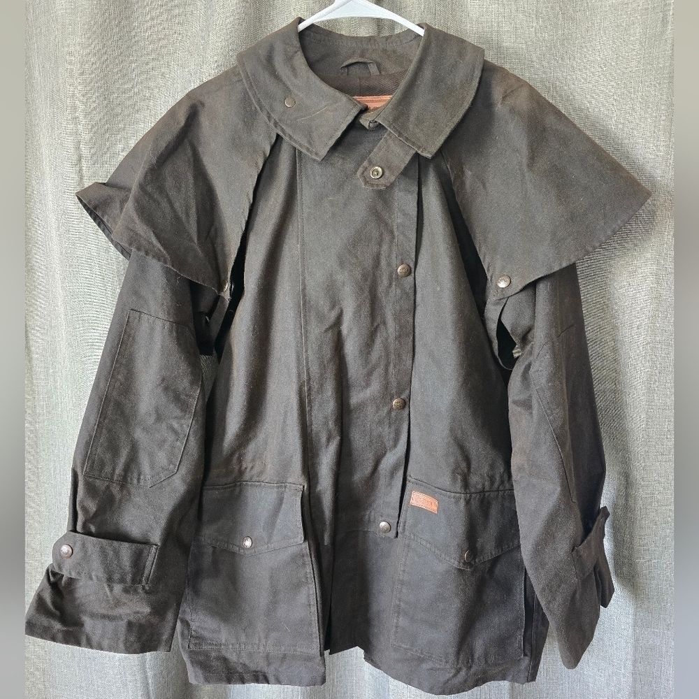 The Outback Trading Company Bush Ranger Saddle Jacket Brown Size S Oiled Vtg 90s